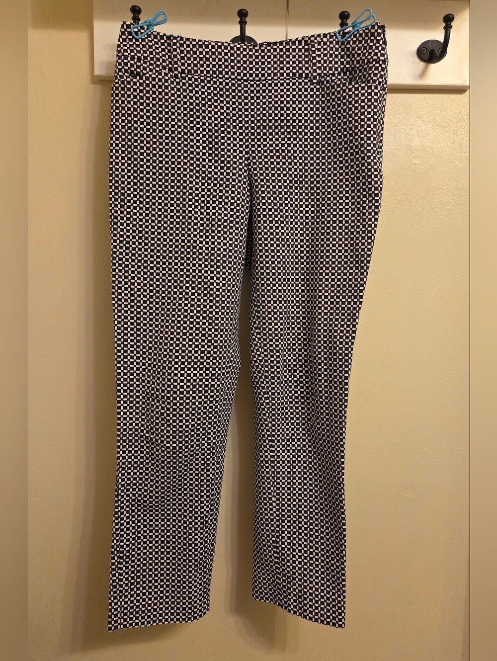 Black White Checkerboard Slim Fit Ankle Pants Geometric Work Office Trousers 6
